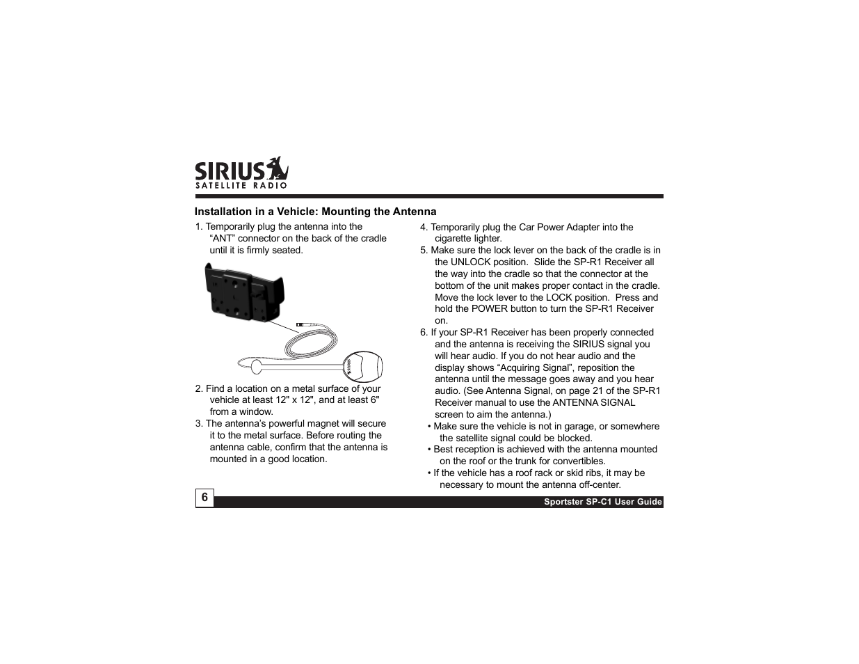 Sirius Satellite Radio Sportster SP-C1 User Manual | Page 6 / 12