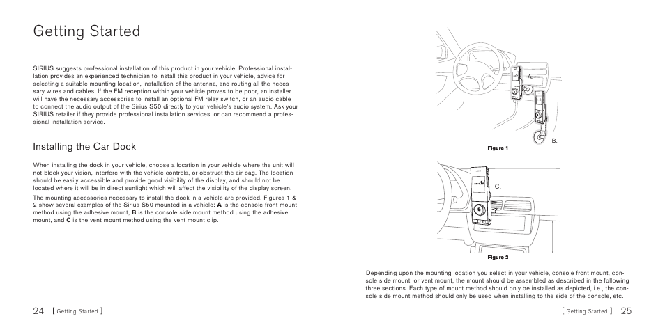 Getting started, Installing the car dock | Sirius Satellite Radio S50 User Manual | Page 14 / 58