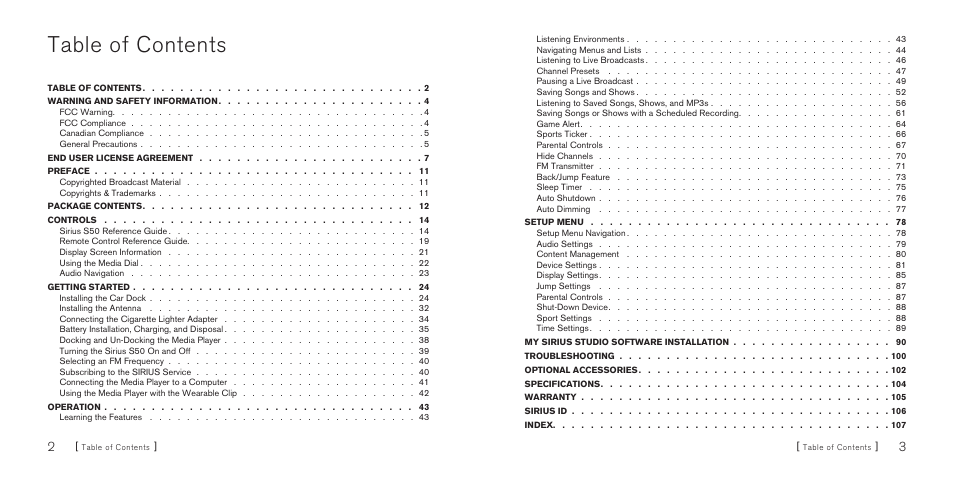 Sirius Satellite Radio S50 User Manual | Page 3 / 58