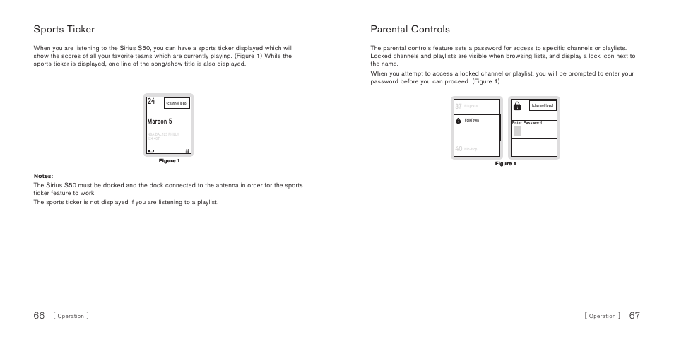 Sports ticker, Parental controls | Sirius Satellite Radio S50 User Manual | Page 35 / 58