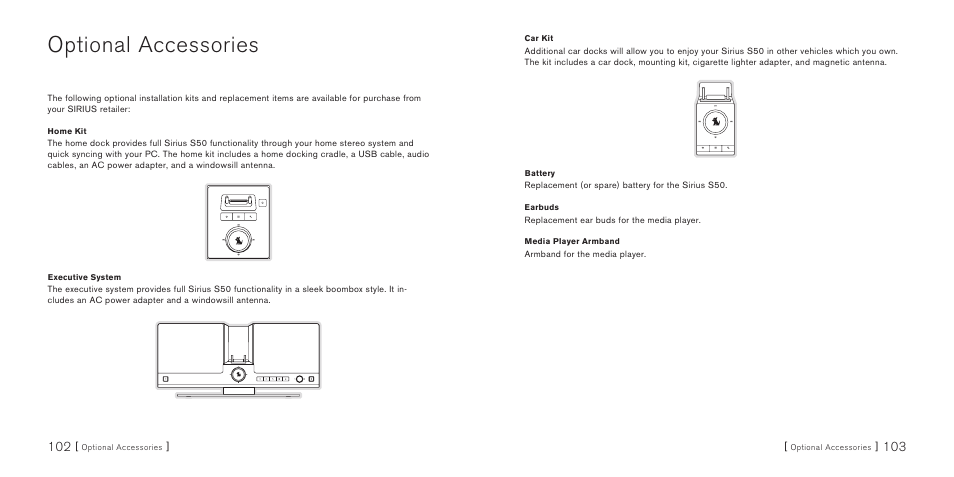 Optional accessories | Sirius Satellite Radio S50 User Manual | Page 53 / 58