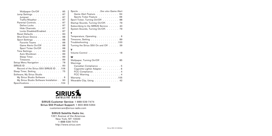Sirius Satellite Radio S50 User Manual | Page 57 / 58