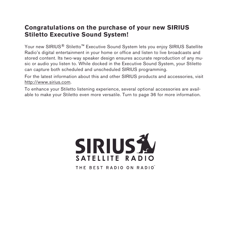 Sirius Satellite Radio stiletto-SLEX2 10/100 User Manual | Page 2 / 40