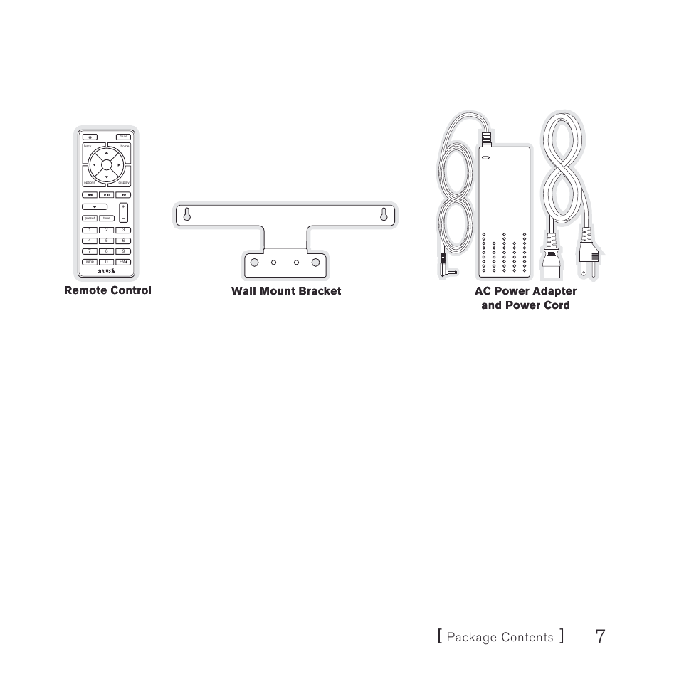 Package contents, Remote control | Sirius Satellite Radio stiletto-SLEX2 10/100 User Manual | Page 7 / 40