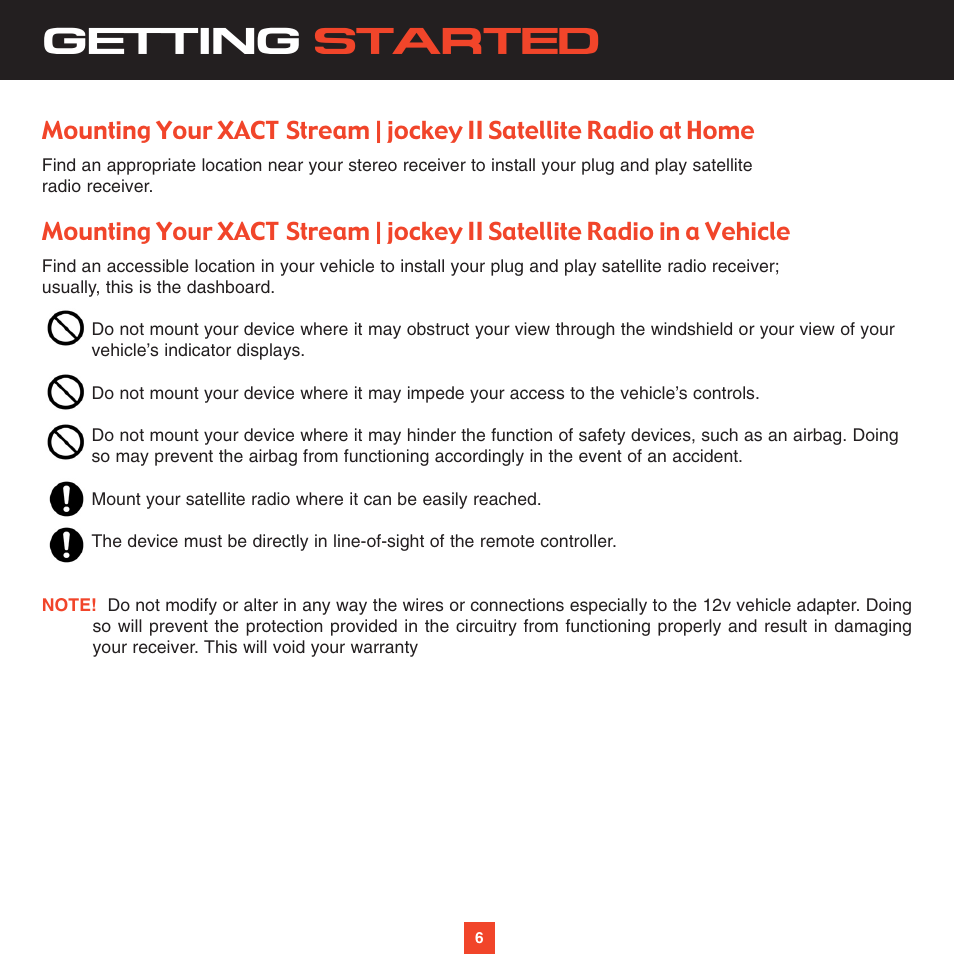 Getting started | Sirius Satellite Radio XTR2CK User Manual | Page 10 / 44
