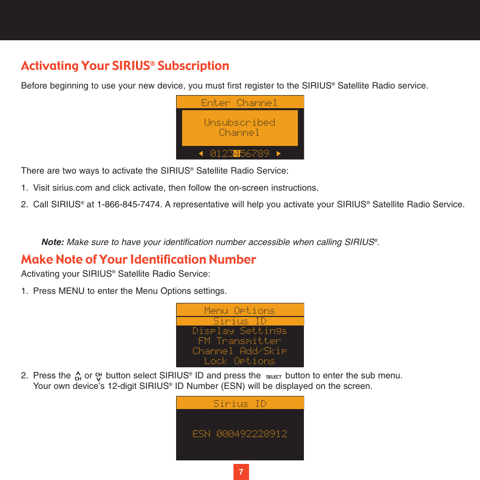 Activating your sirius, Subscription | Sirius Satellite Radio XTR2CK User Manual | Page 11 / 44