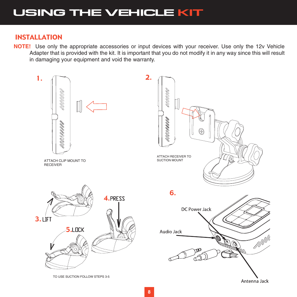 Using the vehicle kit | Sirius Satellite Radio XTR2CK User Manual | Page 12 / 44