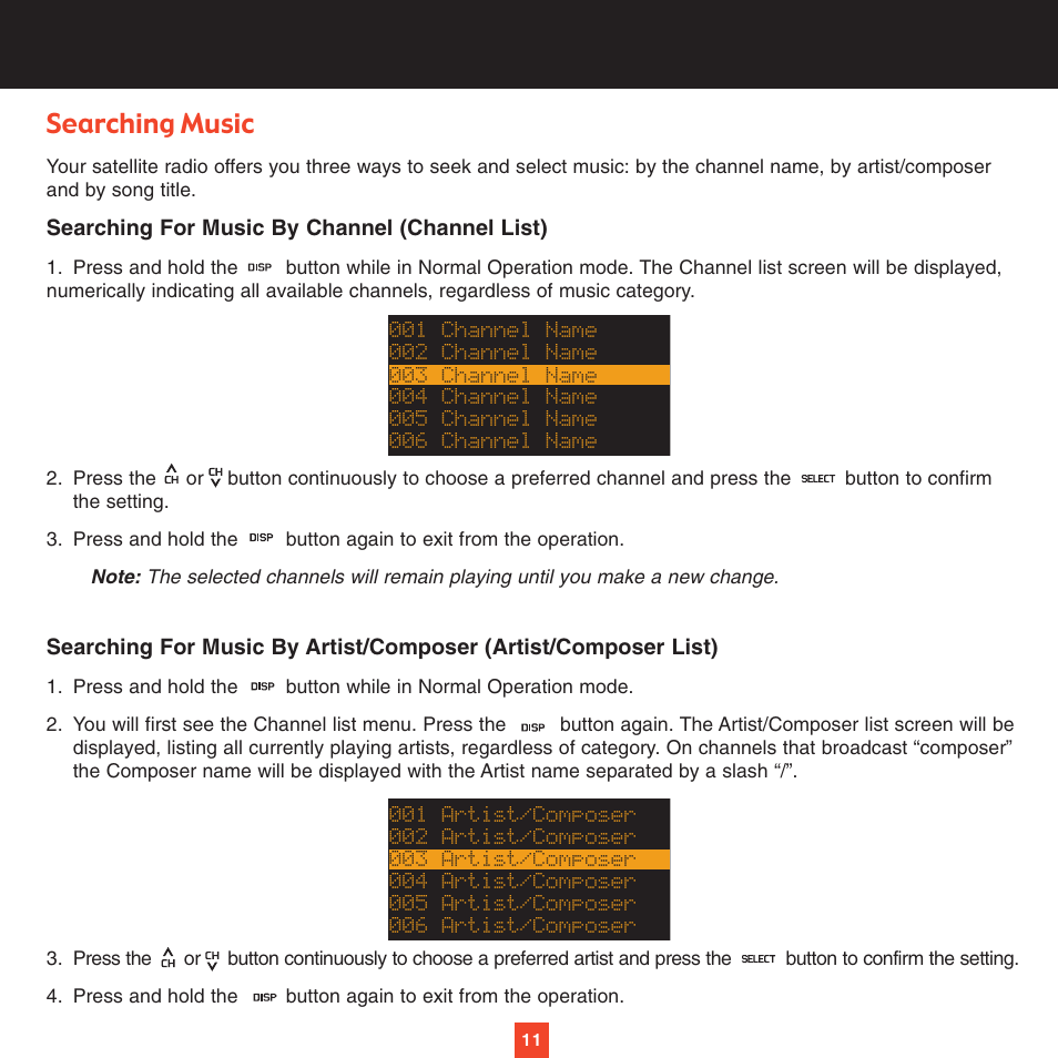 Searching music | Sirius Satellite Radio XTR2CK User Manual | Page 15 / 44