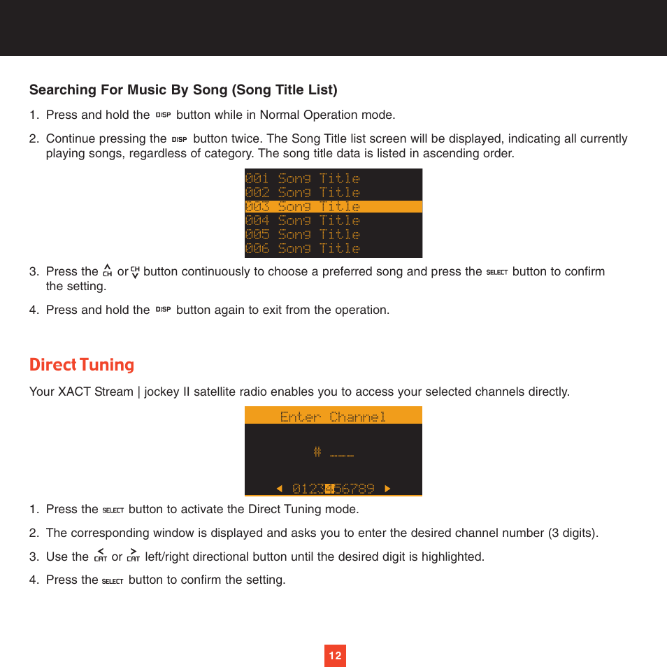 Direct tuning | Sirius Satellite Radio XTR2CK User Manual | Page 16 / 44