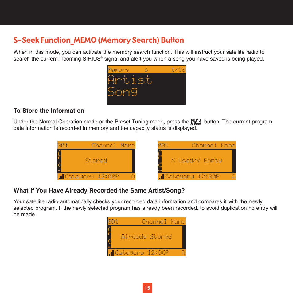 Artist song | Sirius Satellite Radio XTR2CK User Manual | Page 19 / 44