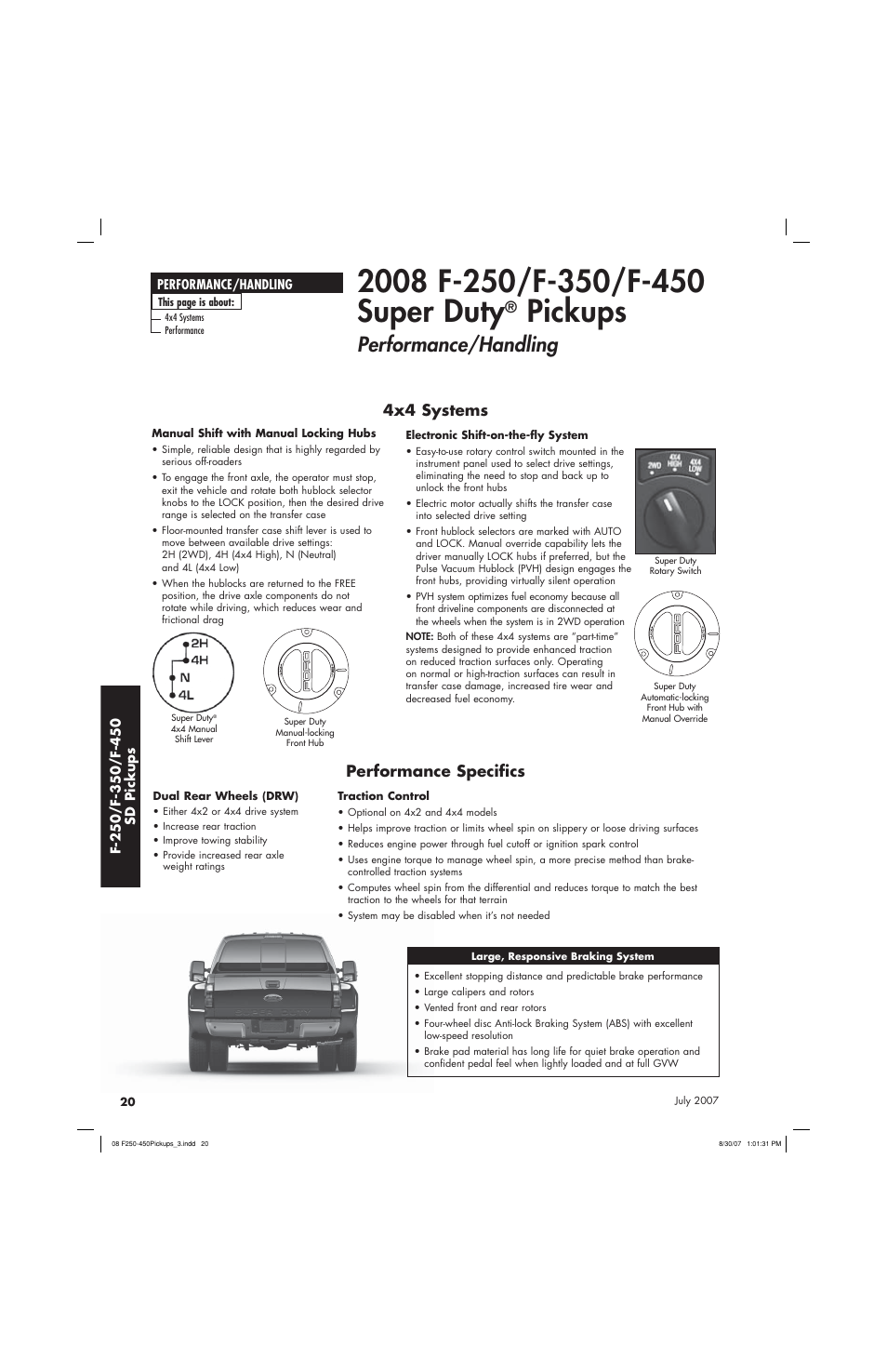 Pickups, Performance/handling, 4x4 systems performance specifics | Sirius Satellite Radio Super Duty F-450 User Manual | Page 20 / 80