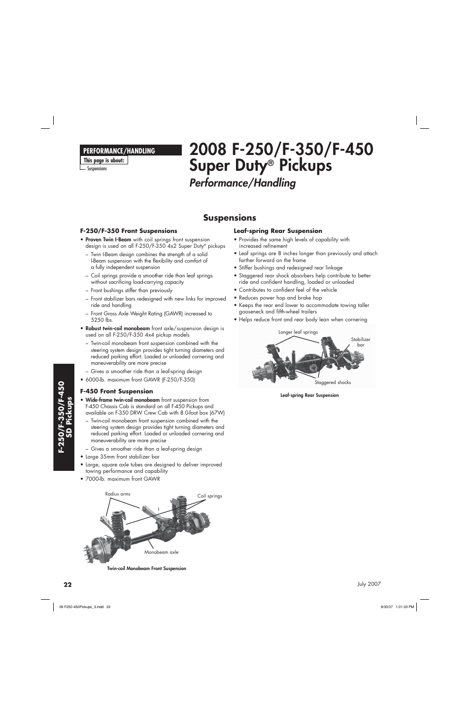 Pickups, Performance/handling, Suspensions | Sirius Satellite Radio Super Duty F-450 User Manual | Page 22 / 80