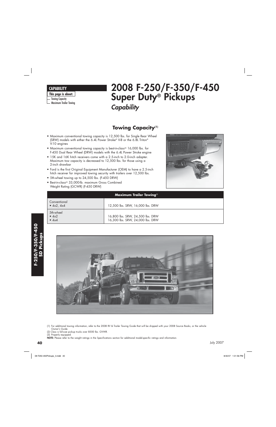 Pickups, Capability, Towing capacity | Sirius Satellite Radio Super Duty F-450 User Manual | Page 40 / 80