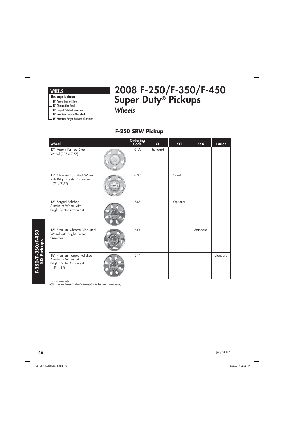 Pickups, Wheels, F-250 srw pickup | Sirius Satellite Radio Super Duty F-450 User Manual | Page 46 / 80