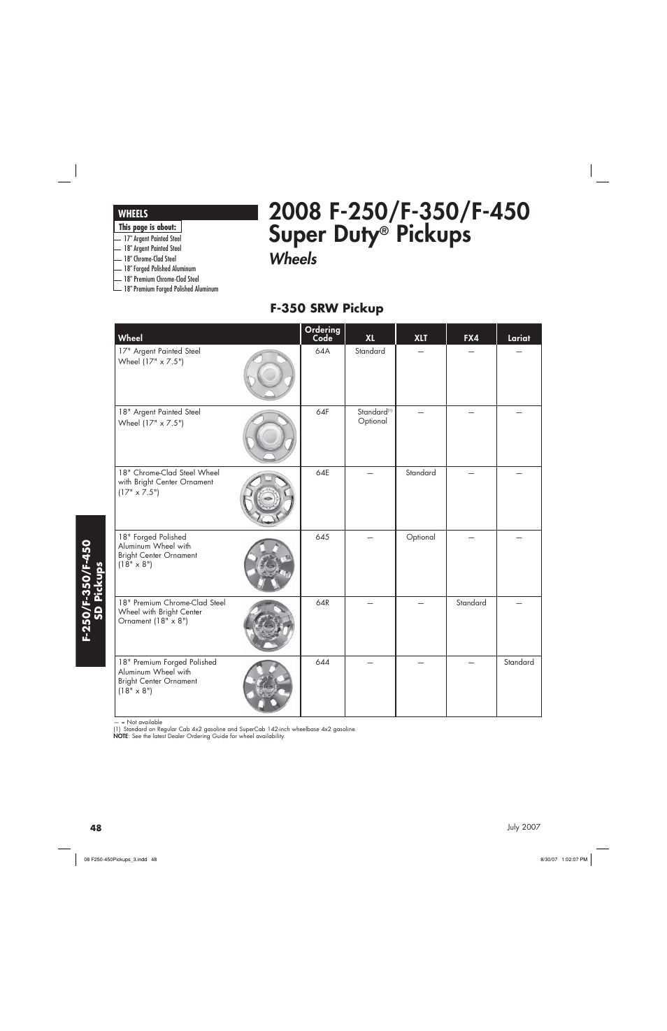 Pickups, Wheels, F-350 srw pickup | Sirius Satellite Radio Super Duty F-450 User Manual | Page 48 / 80