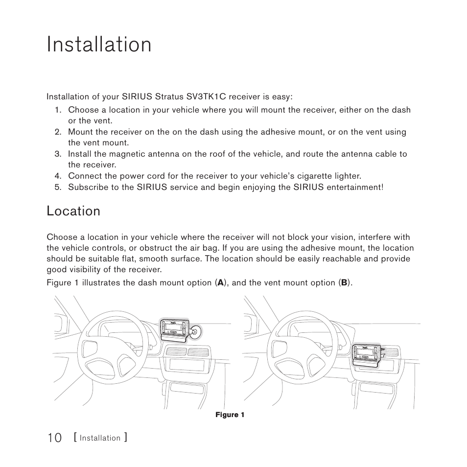 Installation, Location | Sirius Satellite Radio SV3TK1C User Manual | Page 12 / 48
