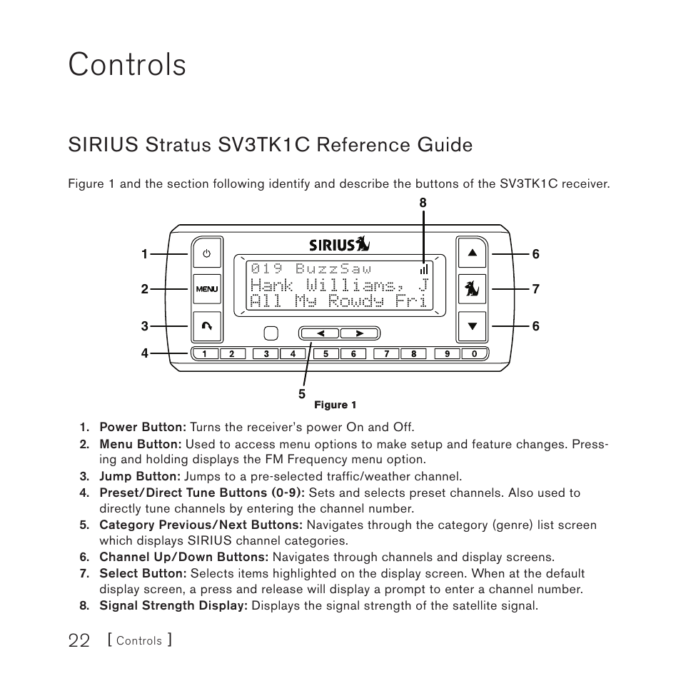 Controls, Sirius stratus sv3tk1c reference guide | Sirius Satellite Radio SV3TK1C User Manual | Page 24 / 48