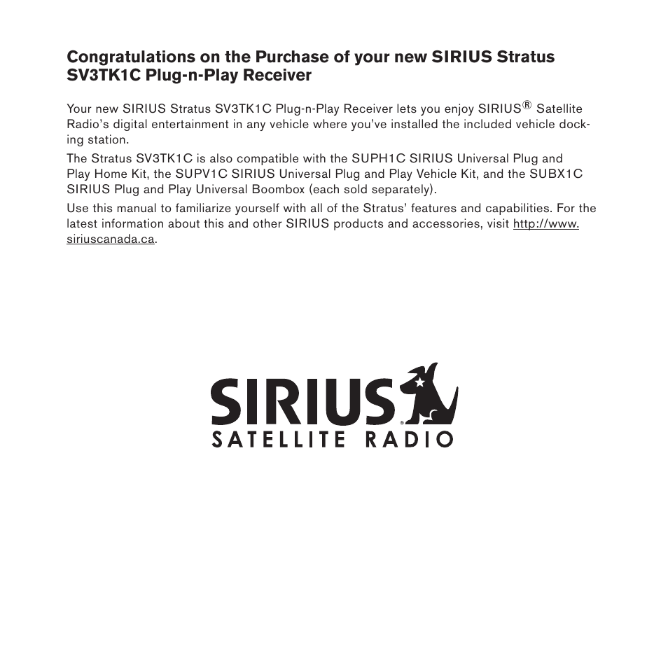 Sirius Satellite Radio SV3TK1C User Manual | Page 3 / 48