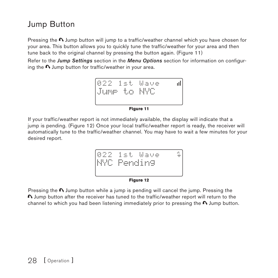 Jump button, Jump to nyc, Nyc pending | Sirius Satellite Radio SV3TK1C User Manual | Page 30 / 48