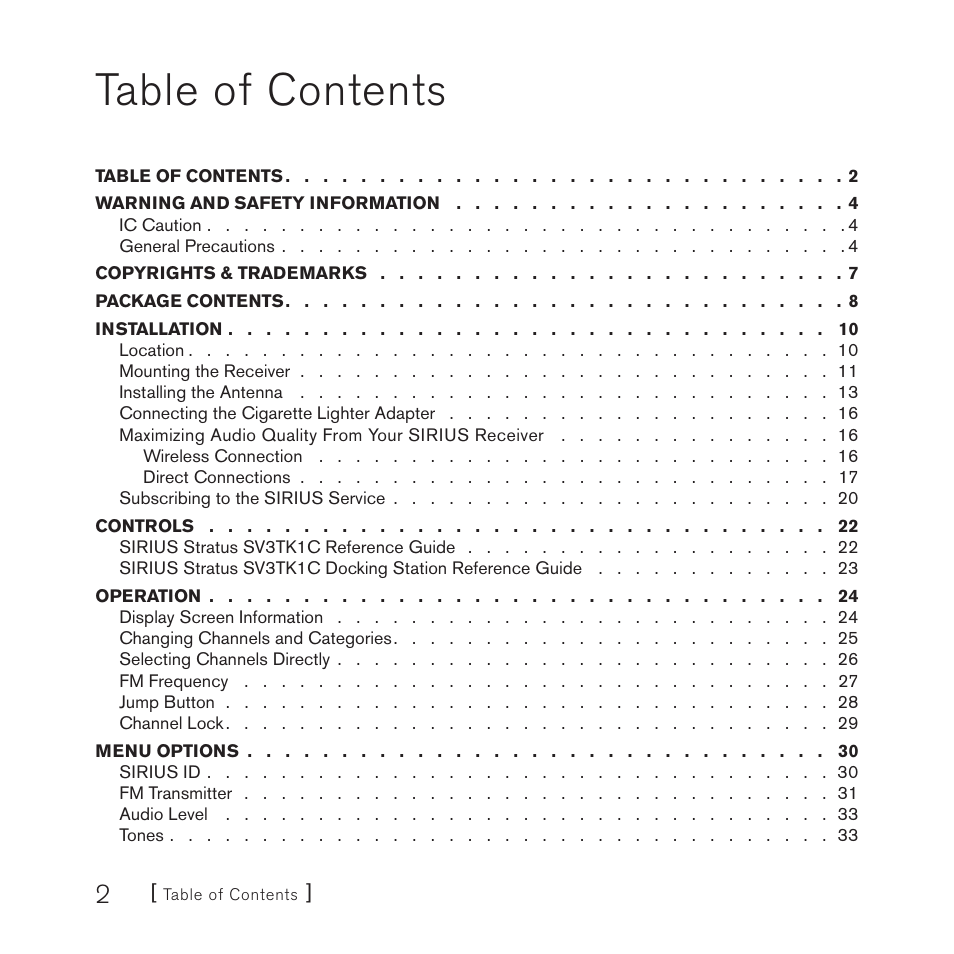 Sirius Satellite Radio SV3TK1C User Manual | Page 4 / 48