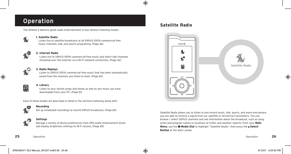 Operation, Satellite radio | Sirius Satellite Radio Stiletto 2 SL2UG022508 User Manual | Page 15 / 54