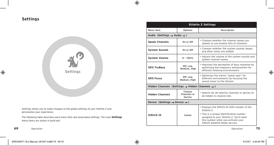 Settings | Sirius Satellite Radio Stiletto 2 SL2UG022508 User Manual | Page 37 / 54