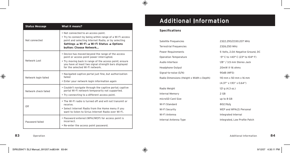 Additional information | Sirius Satellite Radio Stiletto 2 SL2UG022508 User Manual | Page 44 / 54