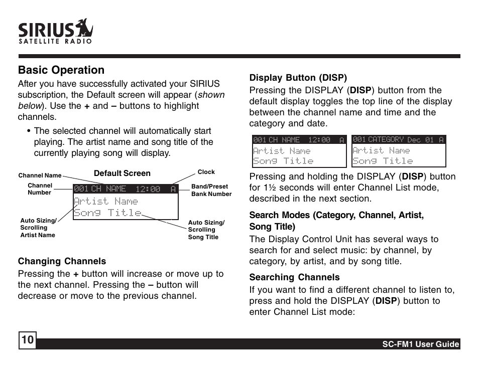 10 basic operation | Sirius Satellite Radio Sirius Starbase SC-FM1 User Manual | Page 10 / 36