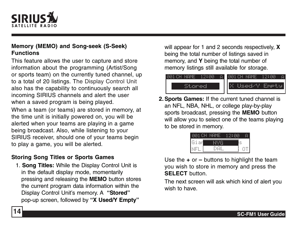 Sirius Satellite Radio Sirius Starbase SC-FM1 User Manual | Page 14 / 36