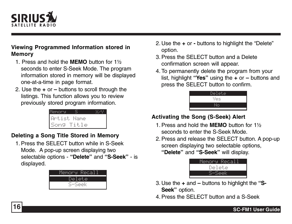 Sirius Satellite Radio Sirius Starbase SC-FM1 User Manual | Page 16 / 36