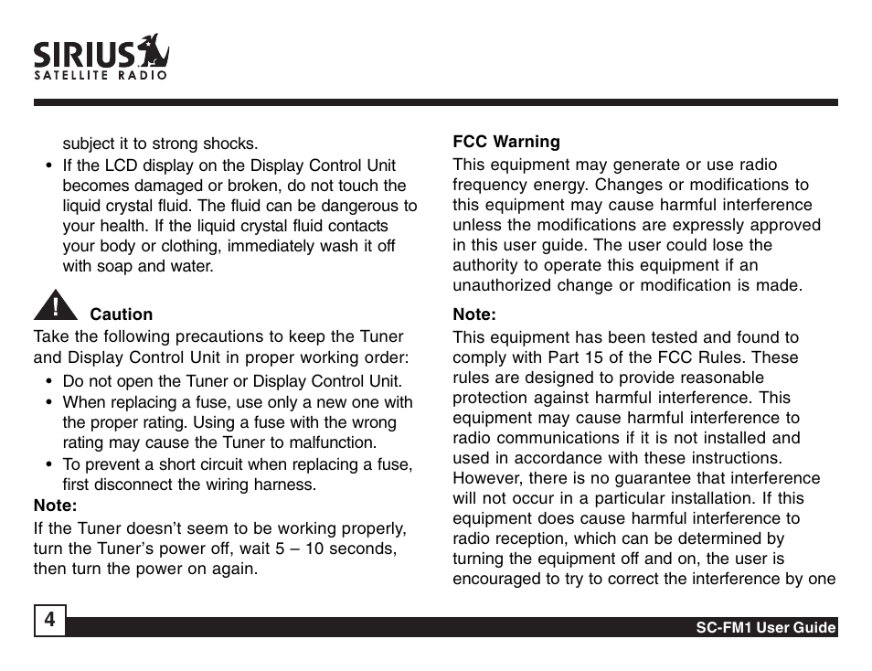Sirius Satellite Radio Sirius Starbase SC-FM1 User Manual | Page 4 / 36