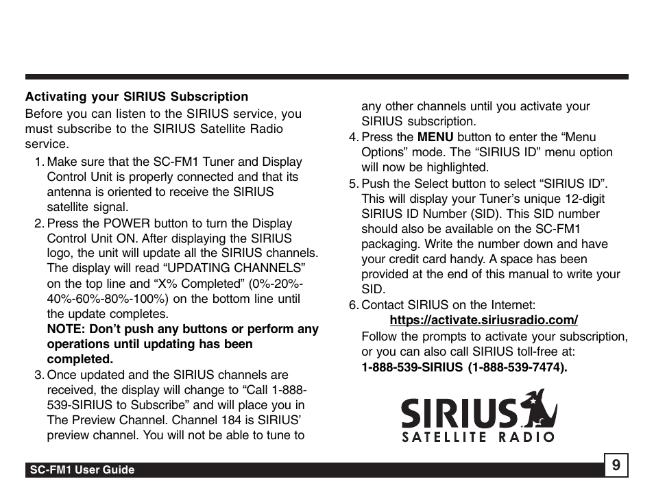 Sirius Satellite Radio Sirius Starbase SC-FM1 User Manual | Page 9 / 36