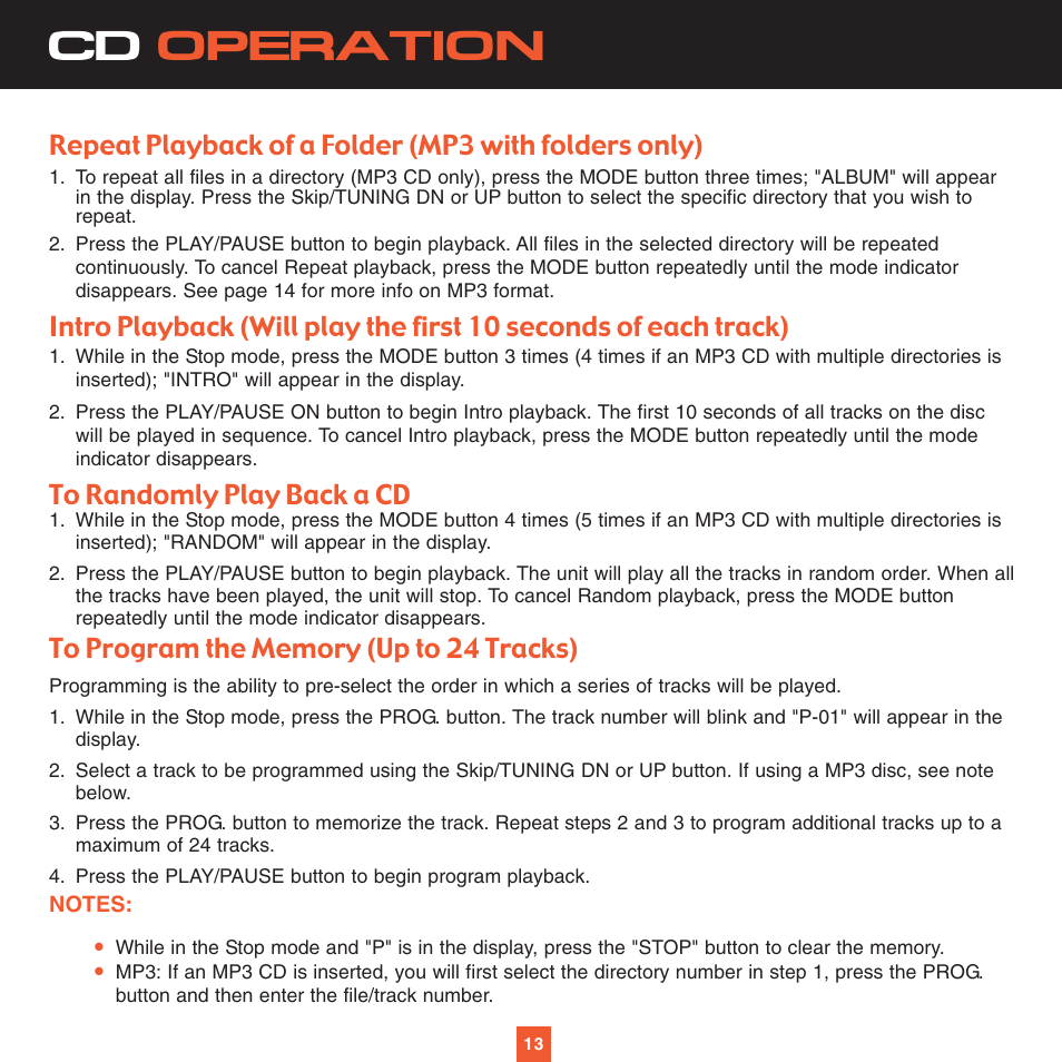 Cd operation | Sirius Satellite Radio XS027 User Manual | Page 20 / 32