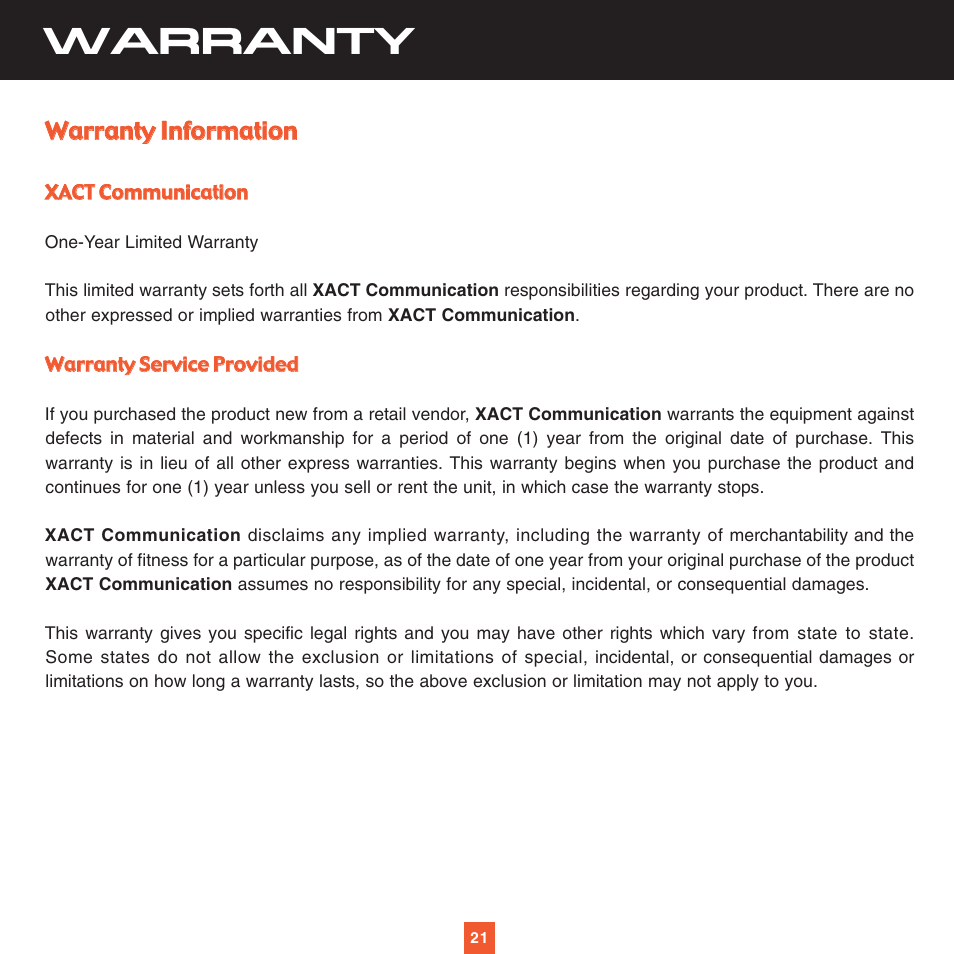 Warranty | Sirius Satellite Radio XS027 User Manual | Page 28 / 32