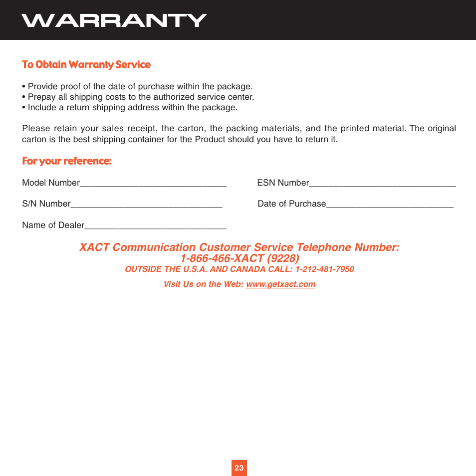 Warranty | Sirius Satellite Radio XS027 User Manual | Page 30 / 32