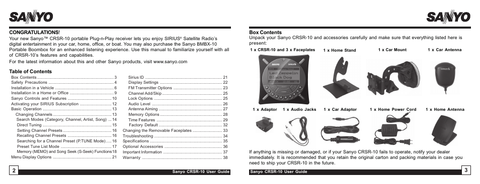 Sirius Satellite Radio SIRIUS STILETTO 10 User Manual | Page 2 / 20