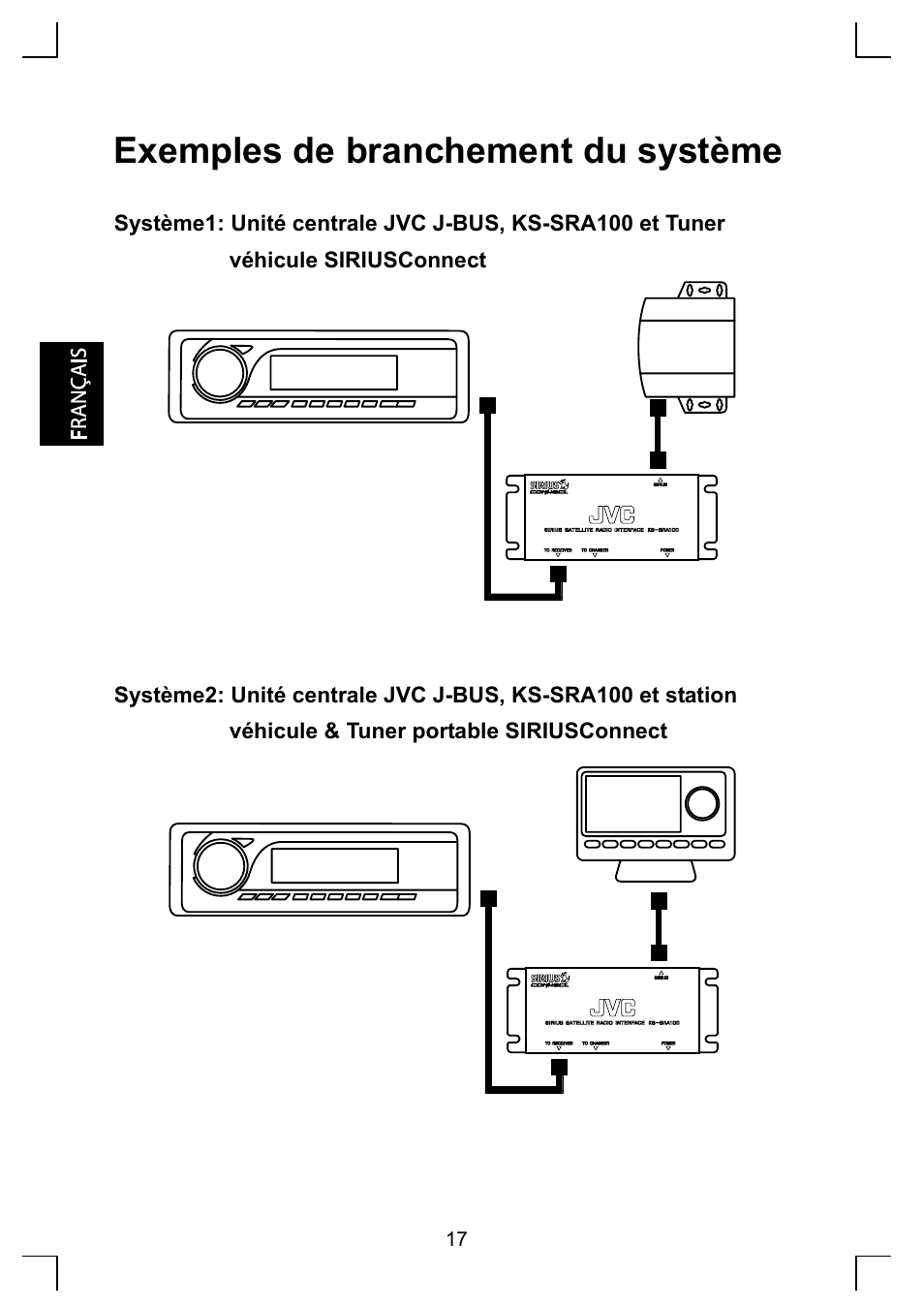 Exemples de branchement du système | Sirius Satellite Radio KS-SRA100 User Manual | Page 18 / 20