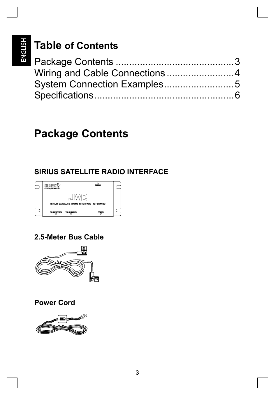 Table, Package contents | Sirius Satellite Radio KS-SRA100 User Manual | Page 4 / 20