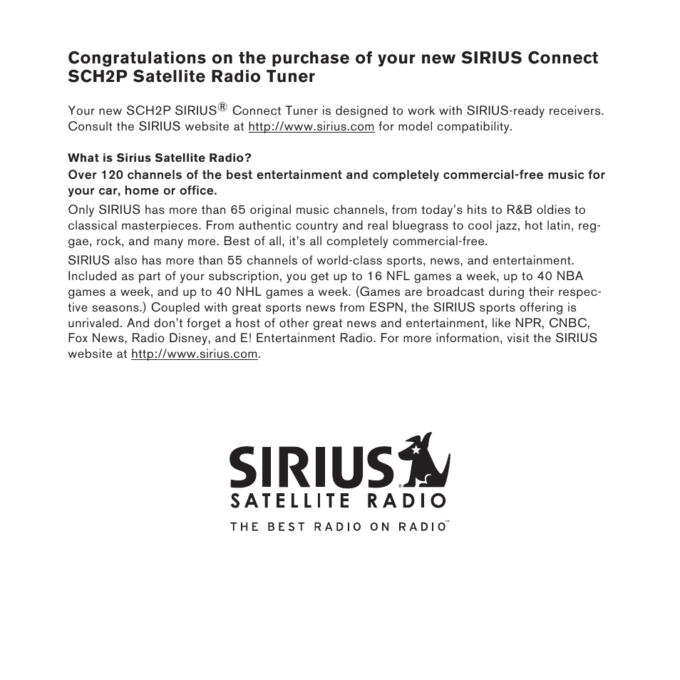 Sirius Satellite Radio SCH2P User Manual | Page 2 / 32