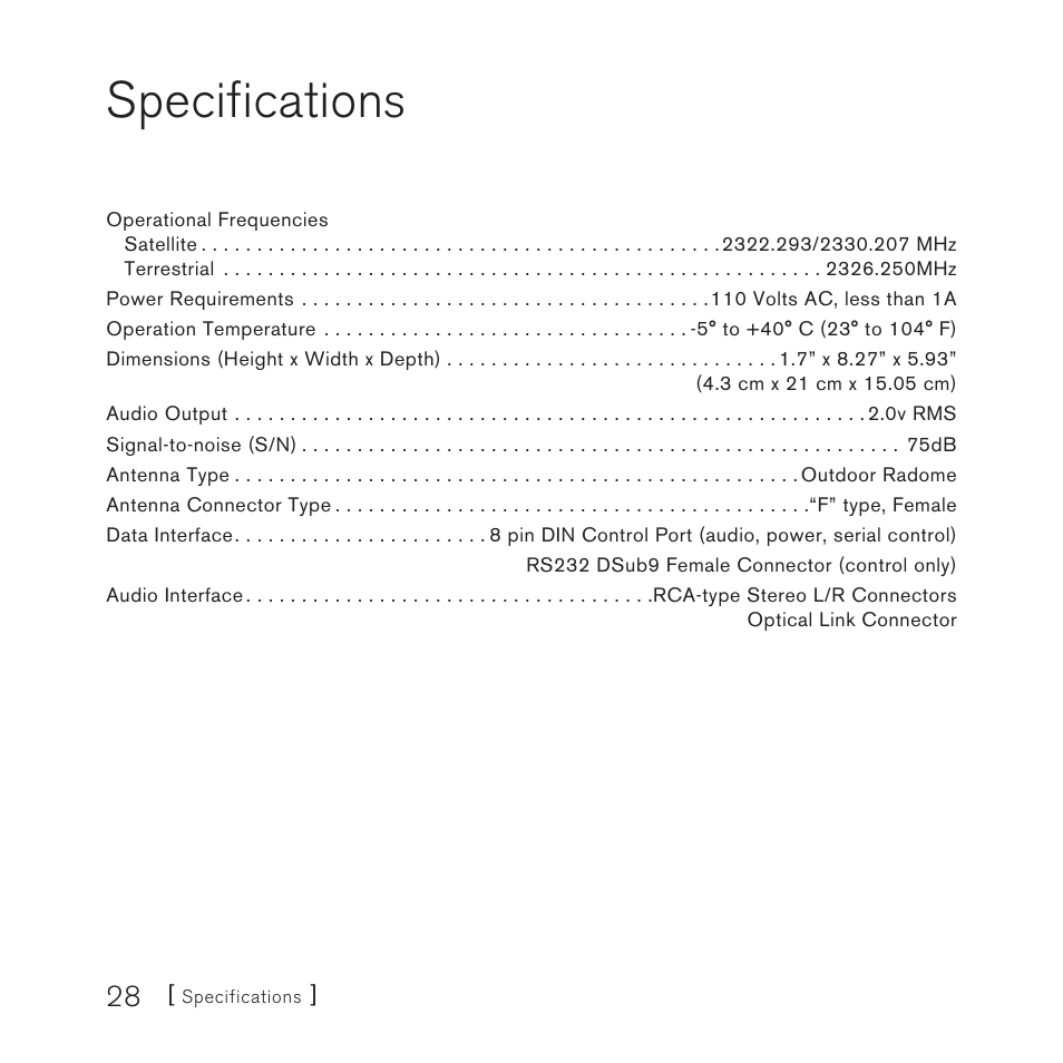 Specifications | Sirius Satellite Radio SCH2P User Manual | Page 28 / 32