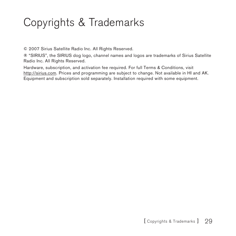 Copyrights & trademarks | Sirius Satellite Radio SCH2P User Manual | Page 29 / 32