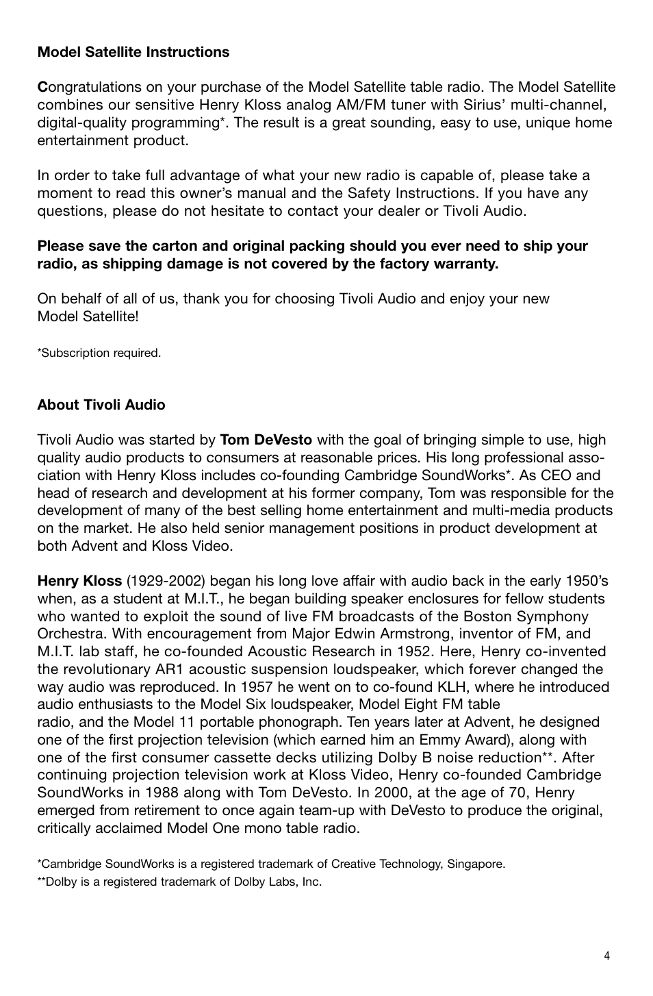 Sirius Satellite Radio Model Satellite User Manual | Page 5 / 20