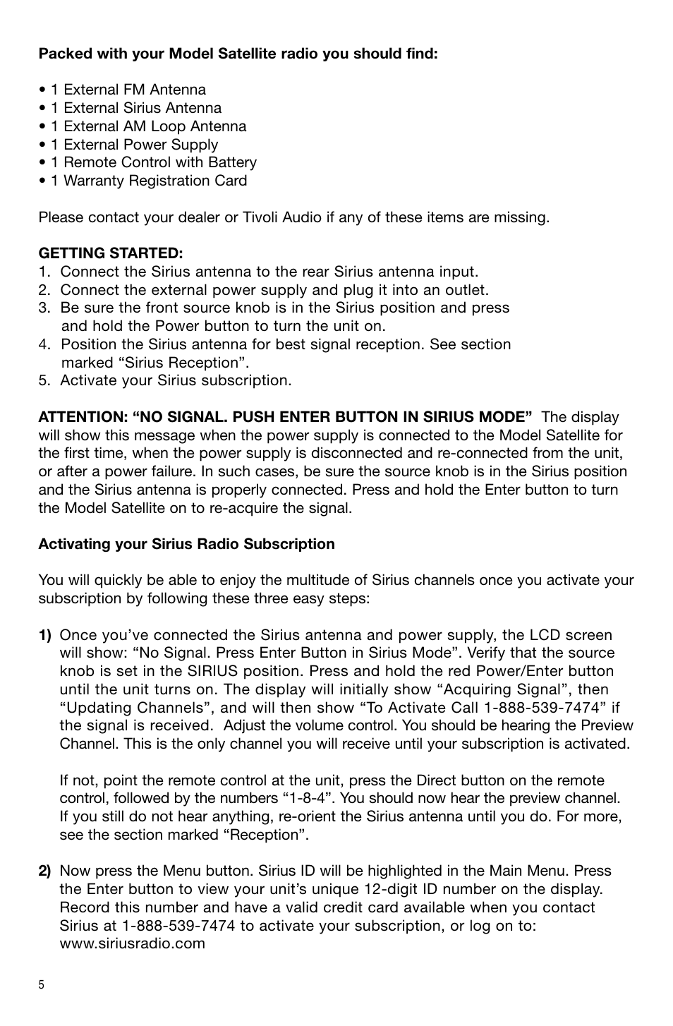 Sirius Satellite Radio Model Satellite User Manual | Page 6 / 20