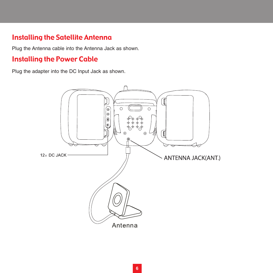 Installing the satellite antenna, Installing the power cable | Sirius Satellite Radio XS075 User Manual | Page 11 / 20