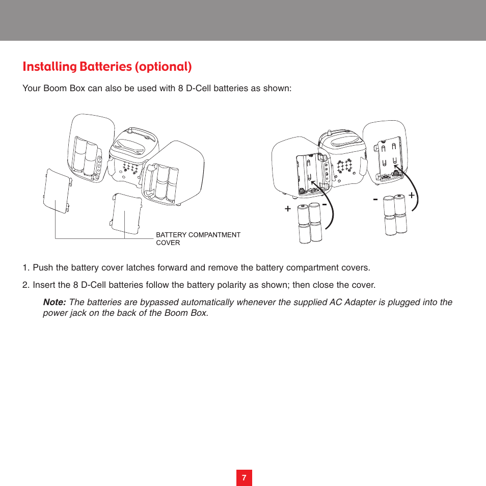 Installing batteries (optional) | Sirius Satellite Radio XS075 User Manual | Page 12 / 20