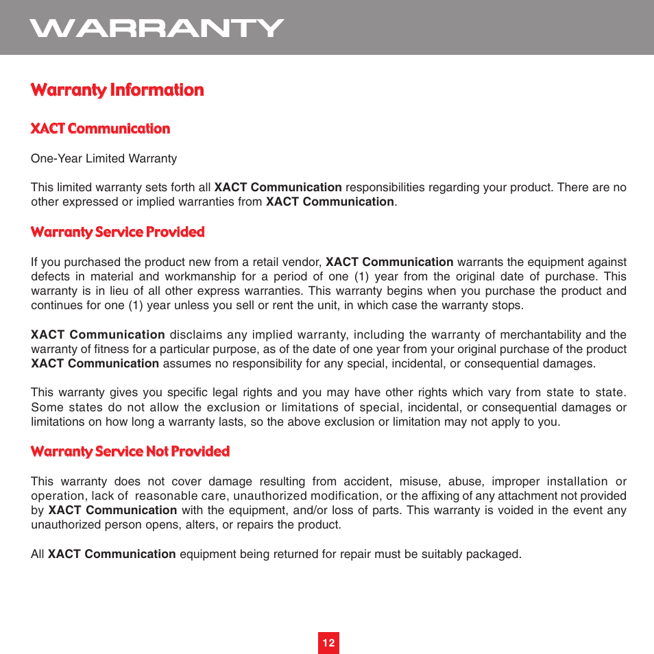 Warranty | Sirius Satellite Radio XS075 User Manual | Page 17 / 20