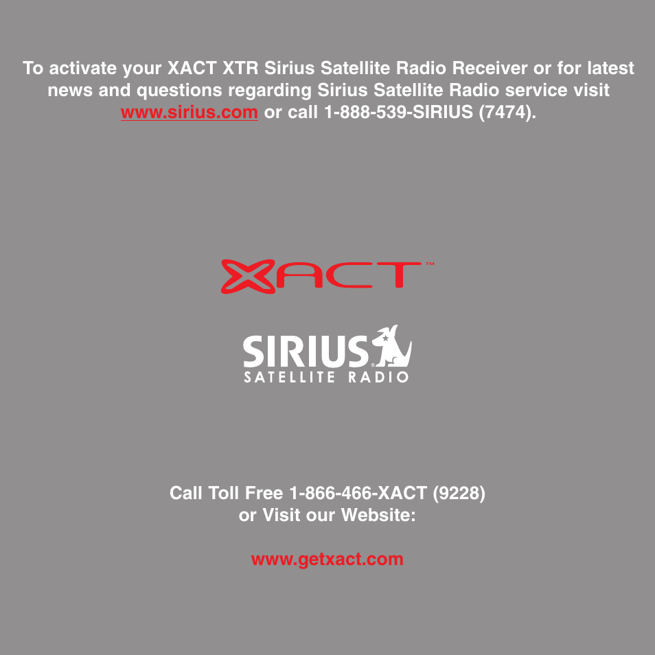 Sirius Satellite Radio XS075 User Manual | Page 20 / 20