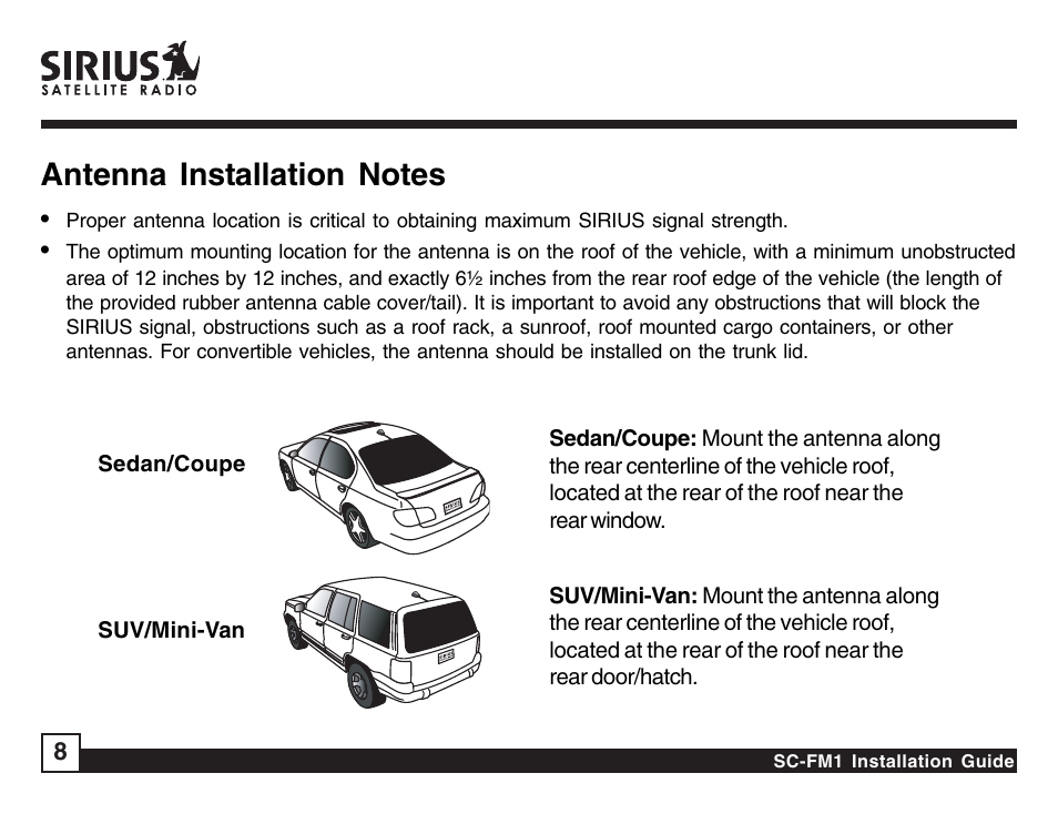 Sirius Satellite Radio SC-FM1 User Manual | Page 8 / 16