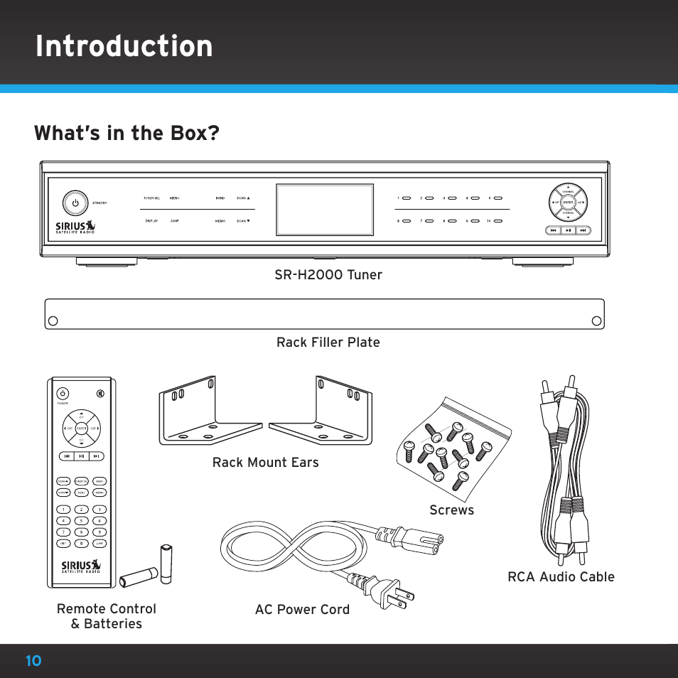 Introduction, What’s in the box | Sirius Satellite Radio SRH2000 User Manual | Page 10 / 98