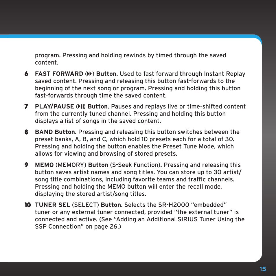 Sirius Satellite Radio SRH2000 User Manual | Page 15 / 98